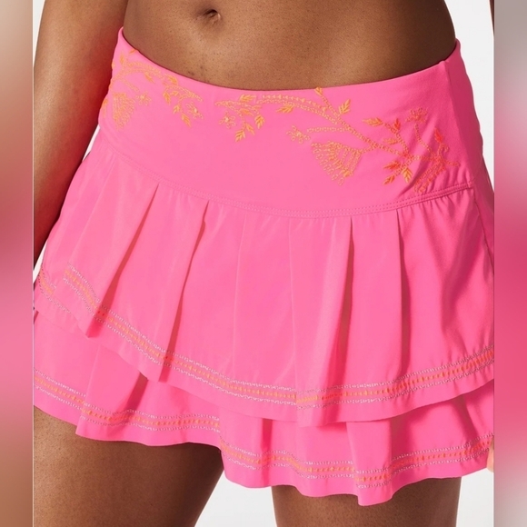 Lucky In Love Pleated Ruffle Skirt Matching Tank Top Barbie Pink Embroidered. - Picture 8 of 16